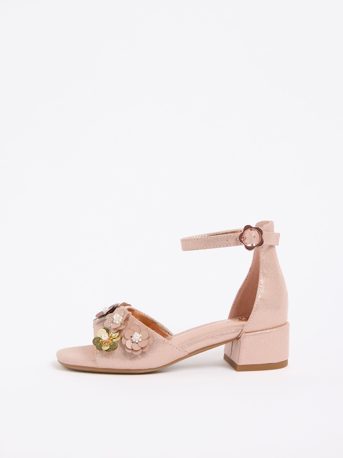 Lipsy Rosegold Sequin Corsage Occasion Flower Girl Block Heel Sandals image 5