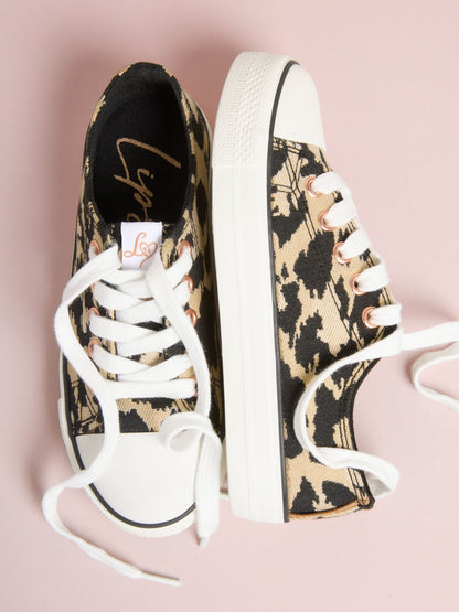 Lipsy Neutral Leopard Print Low Top Lace-Up Canvas Baseball Trainers image 2