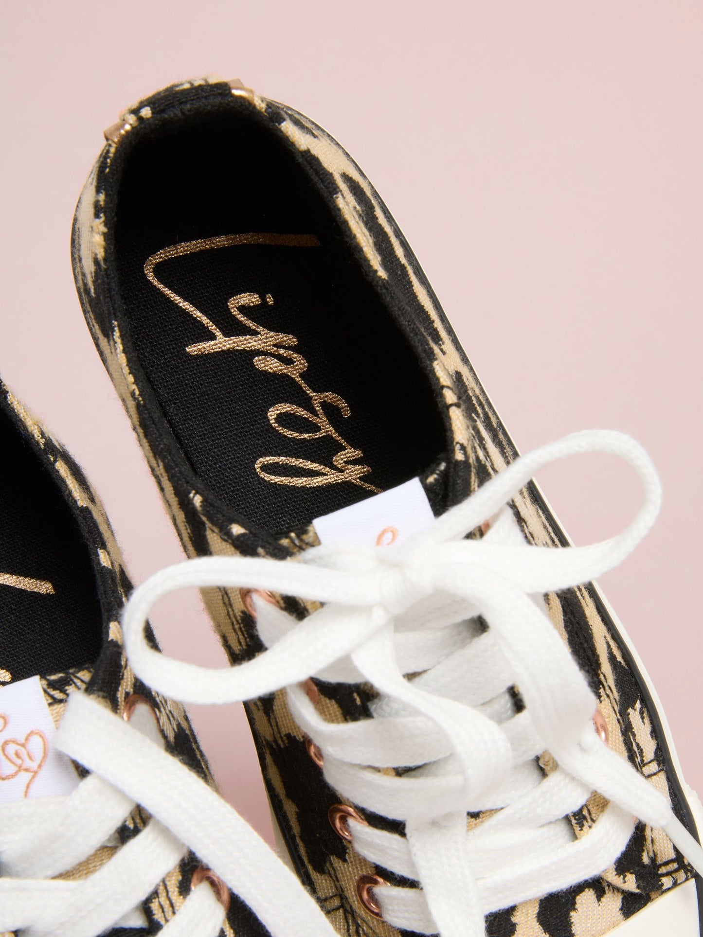 Lipsy Neutral Leopard Print Low Top Lace-Up Canvas Baseball Trainers image 4