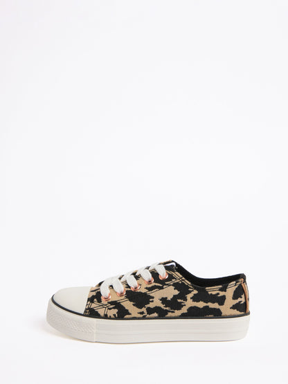 Lipsy Neutral Leopard Print Low Top Lace-Up Canvas Baseball Trainers image 5