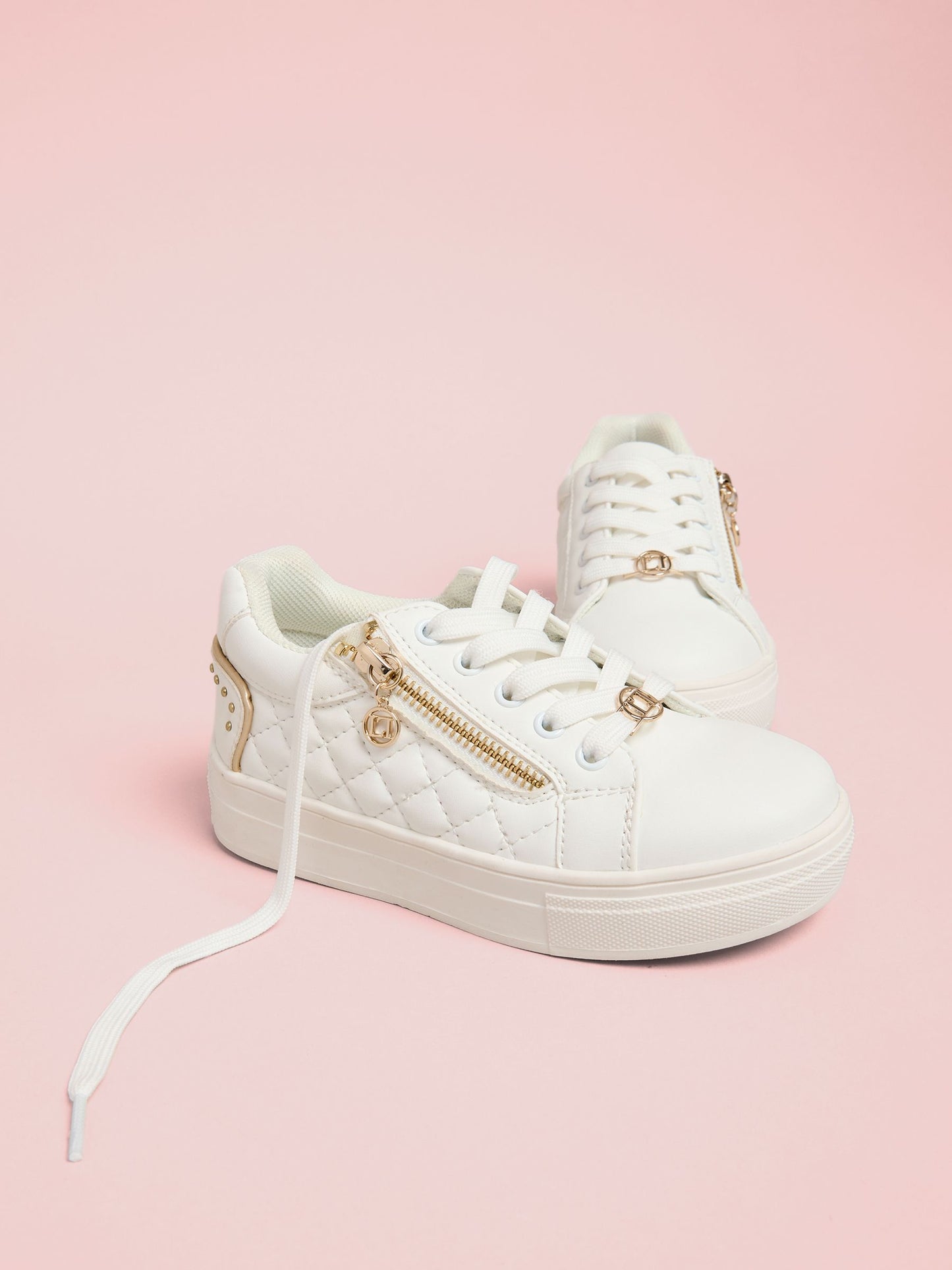 Lipsy White Lace Up Quilted Sports Trainers image 1