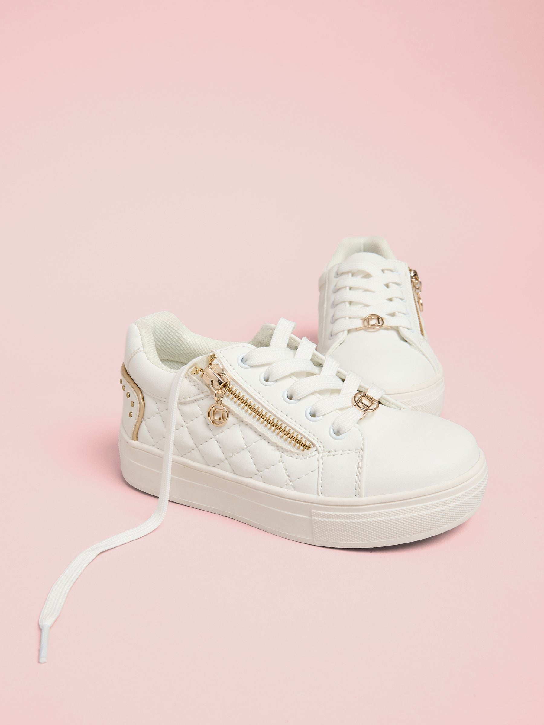 Lipsy White Lace Up Quilted Sports Trainers image 1