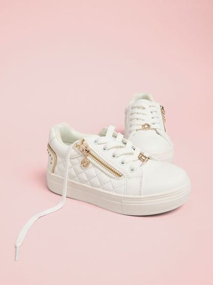 Lipsy White Lace Up Quilted Sports Trainers image 1