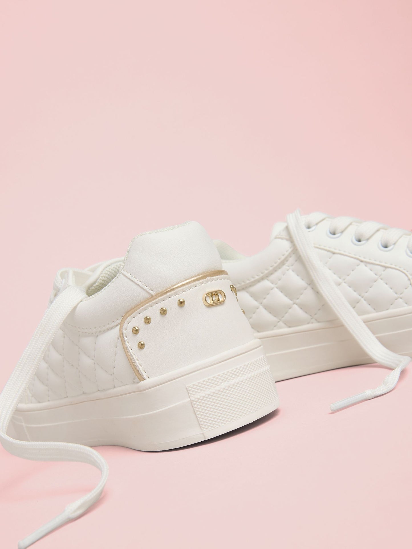 Lipsy White Lace Up Quilted Sports Trainers image 2