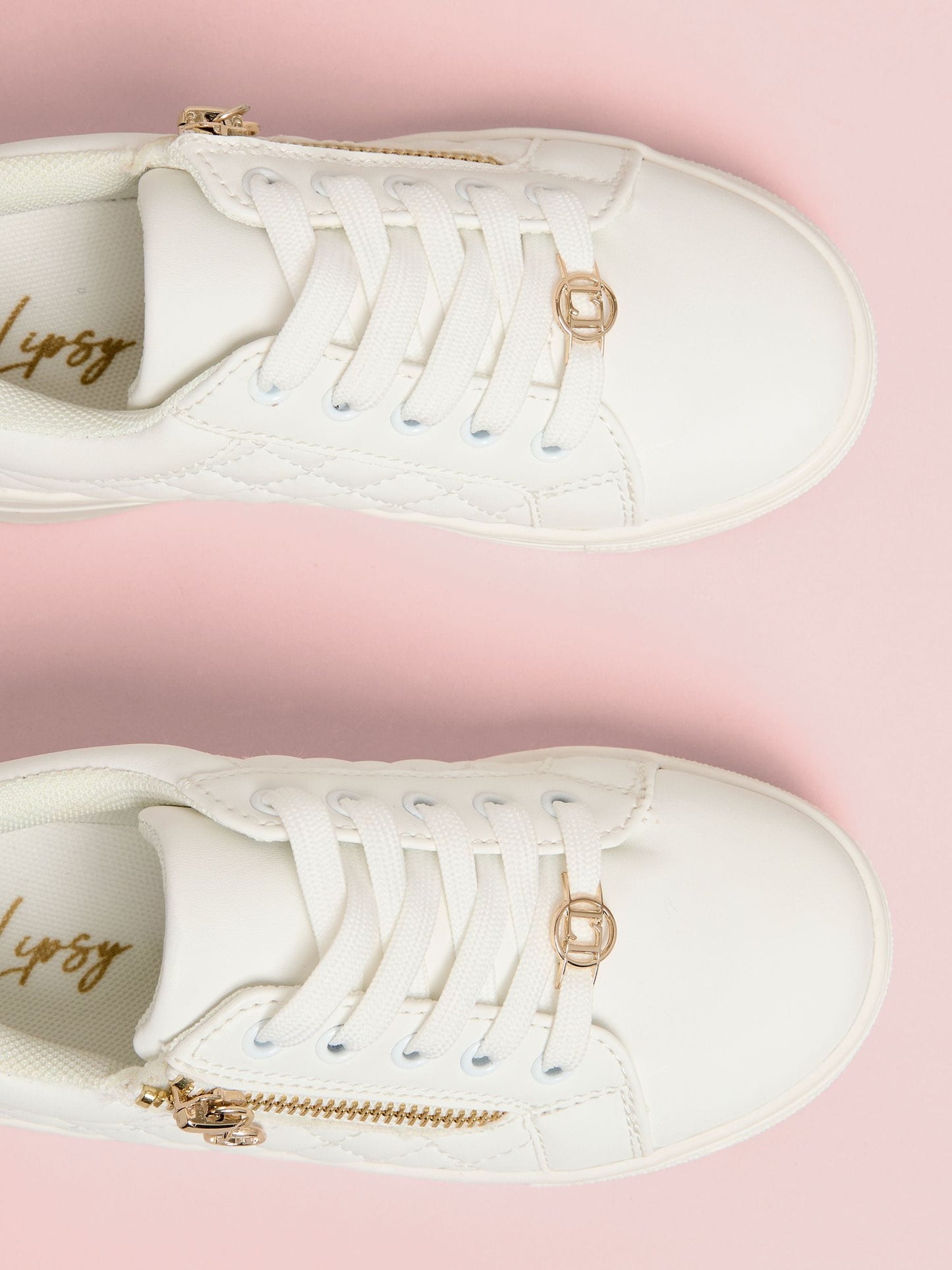 Lipsy White Lace Up Quilted Sports Trainers image 3