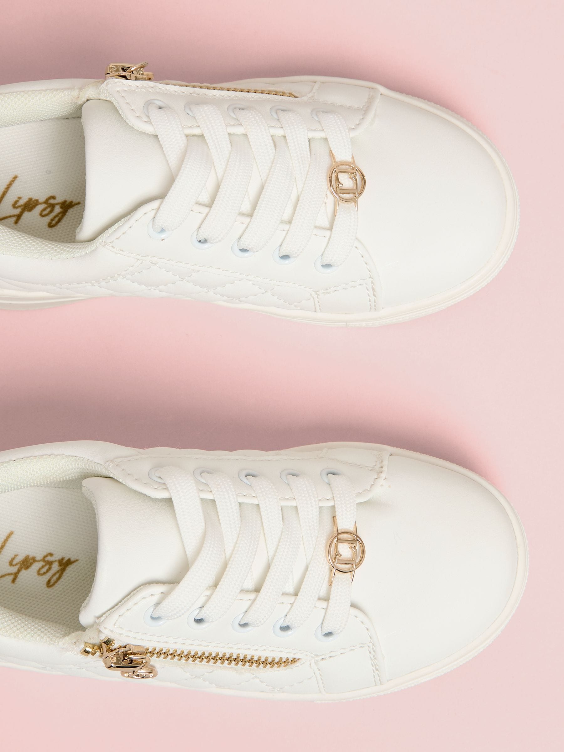 Lipsy White Lace Up Quilted Sports Trainers image 3