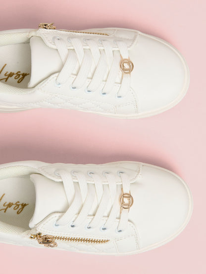 Lipsy White Lace Up Quilted Sports Trainers image 3