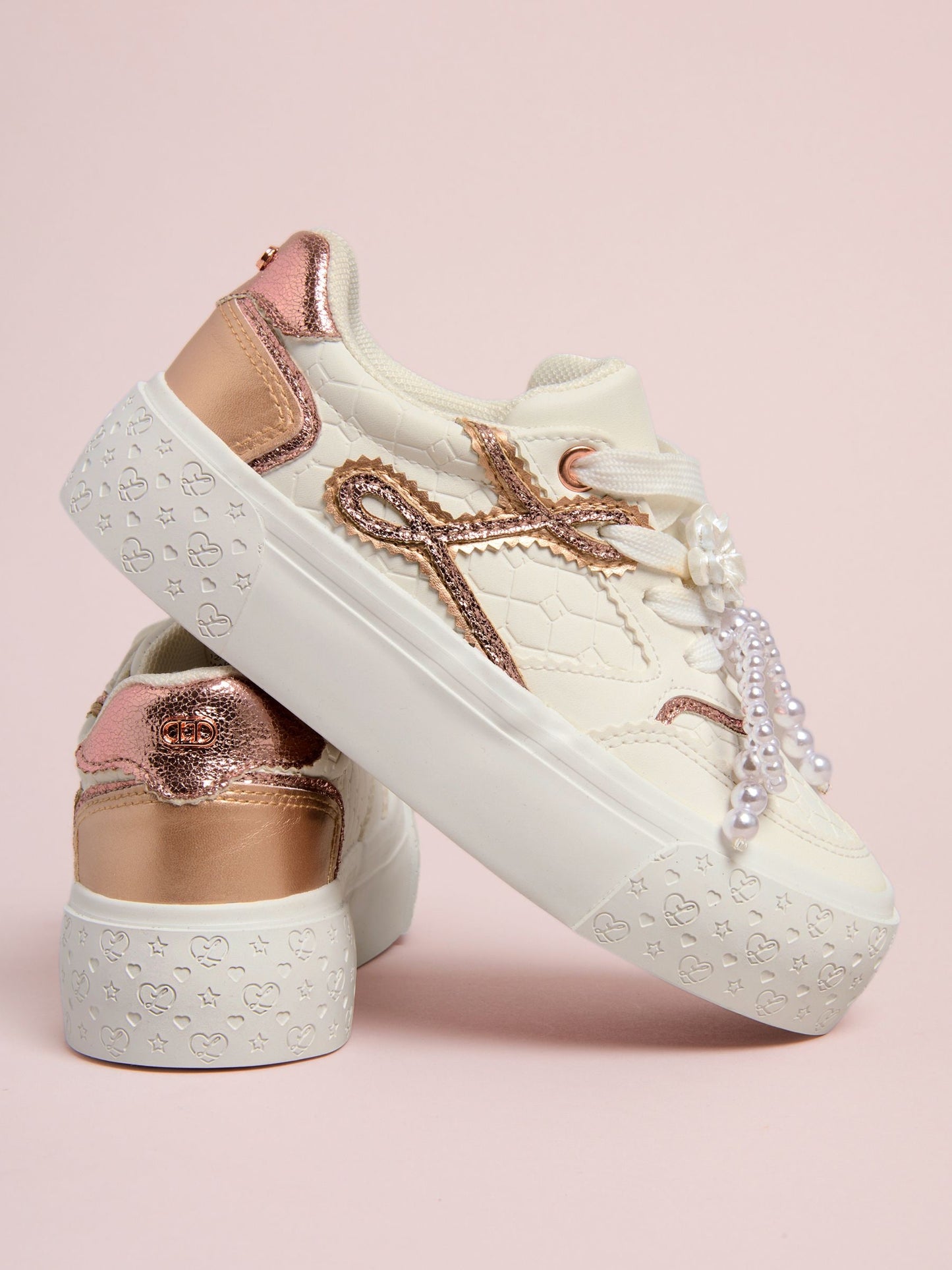 Lipsy White Pearl Flower Charm Detail Platform Sport Trainers image 1
