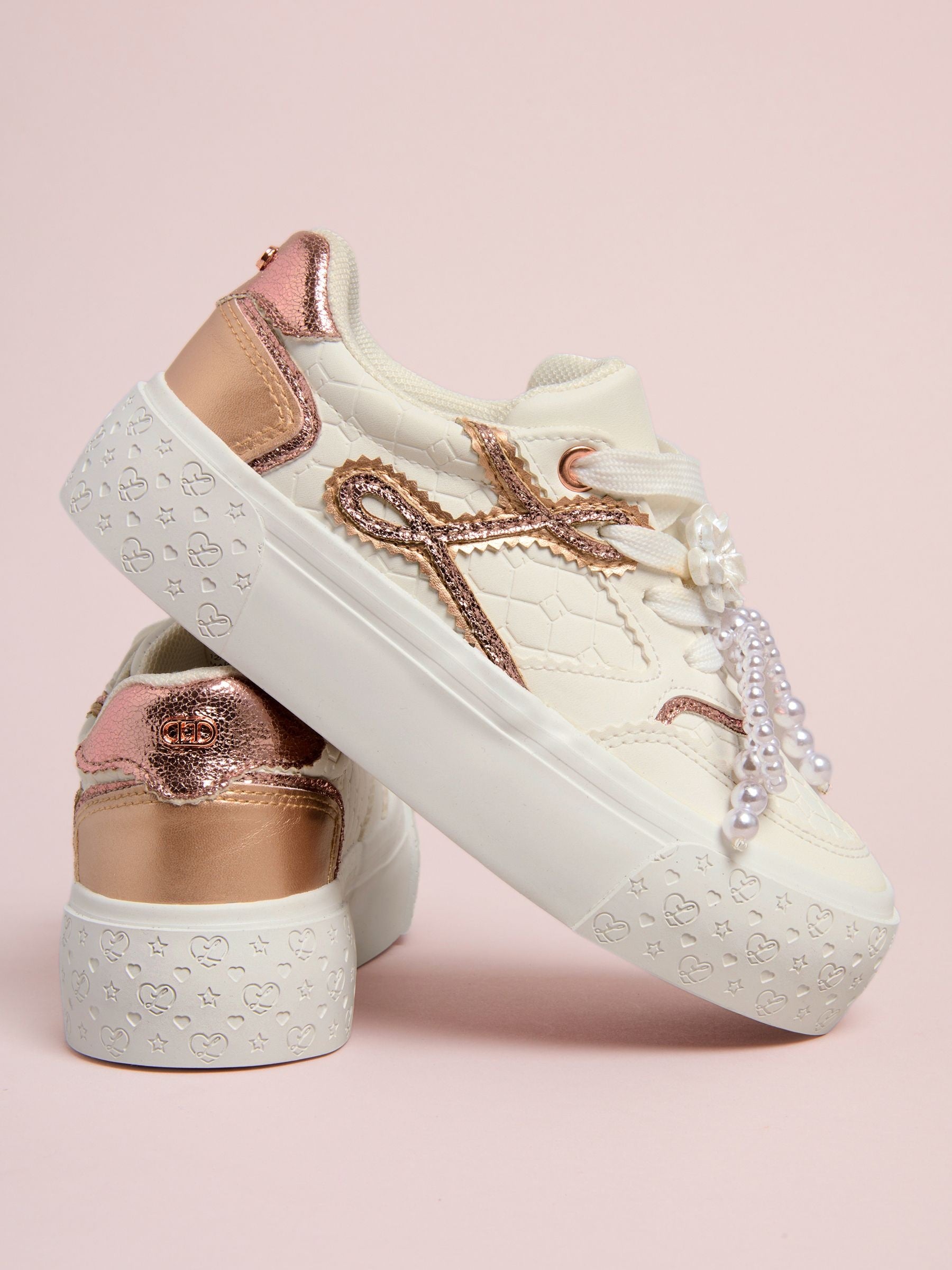 Lipsy White Pearl Flower Charm Detail Platform Sport Trainers image 1