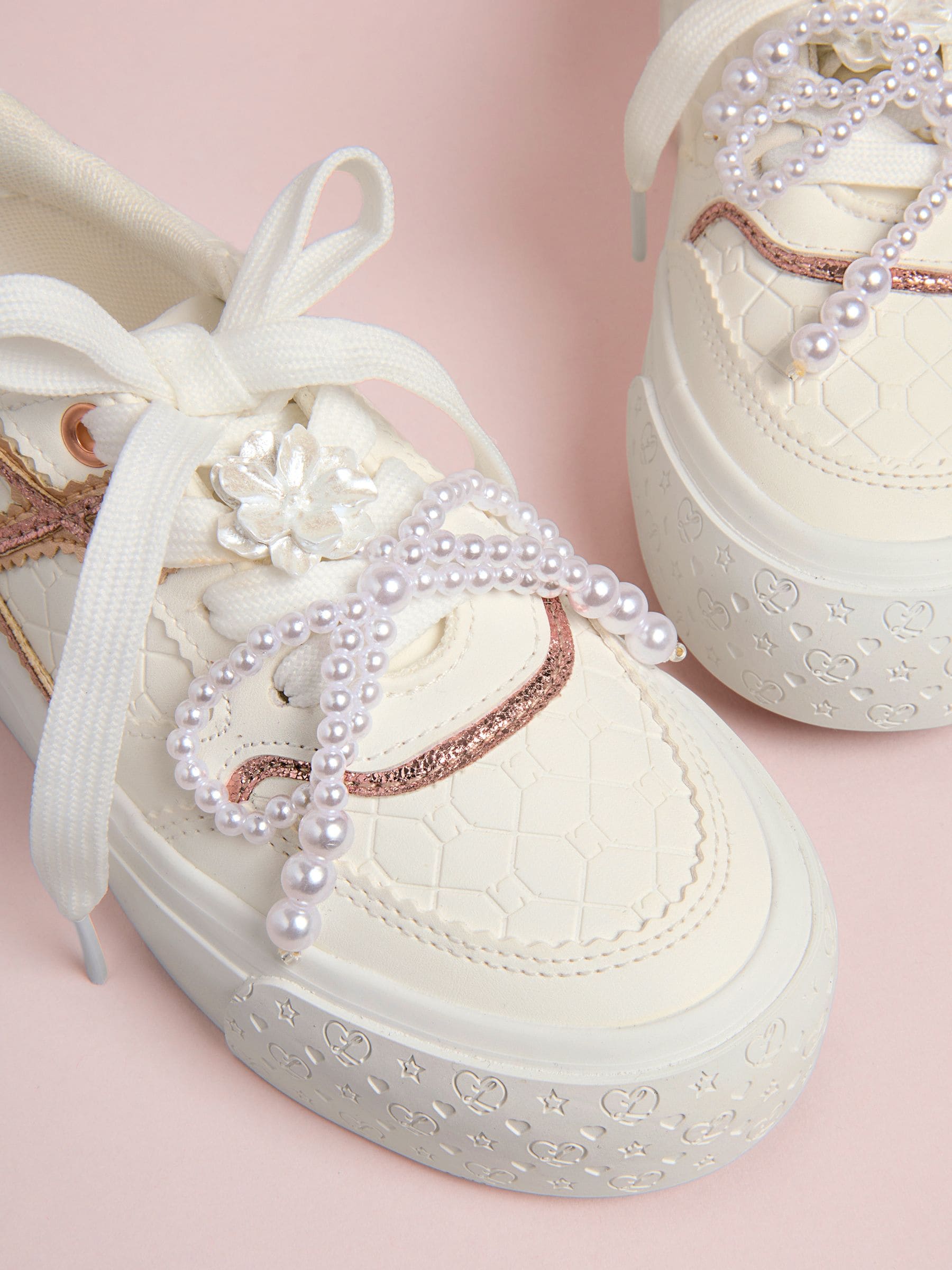 Lipsy White Pearl Flower Charm Detail Platform Sport Trainers image 2