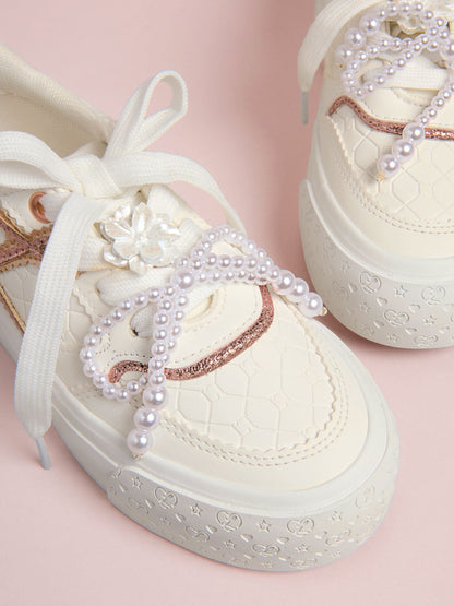 Lipsy White Pearl Flower Charm Detail Platform Sport Trainers image 2