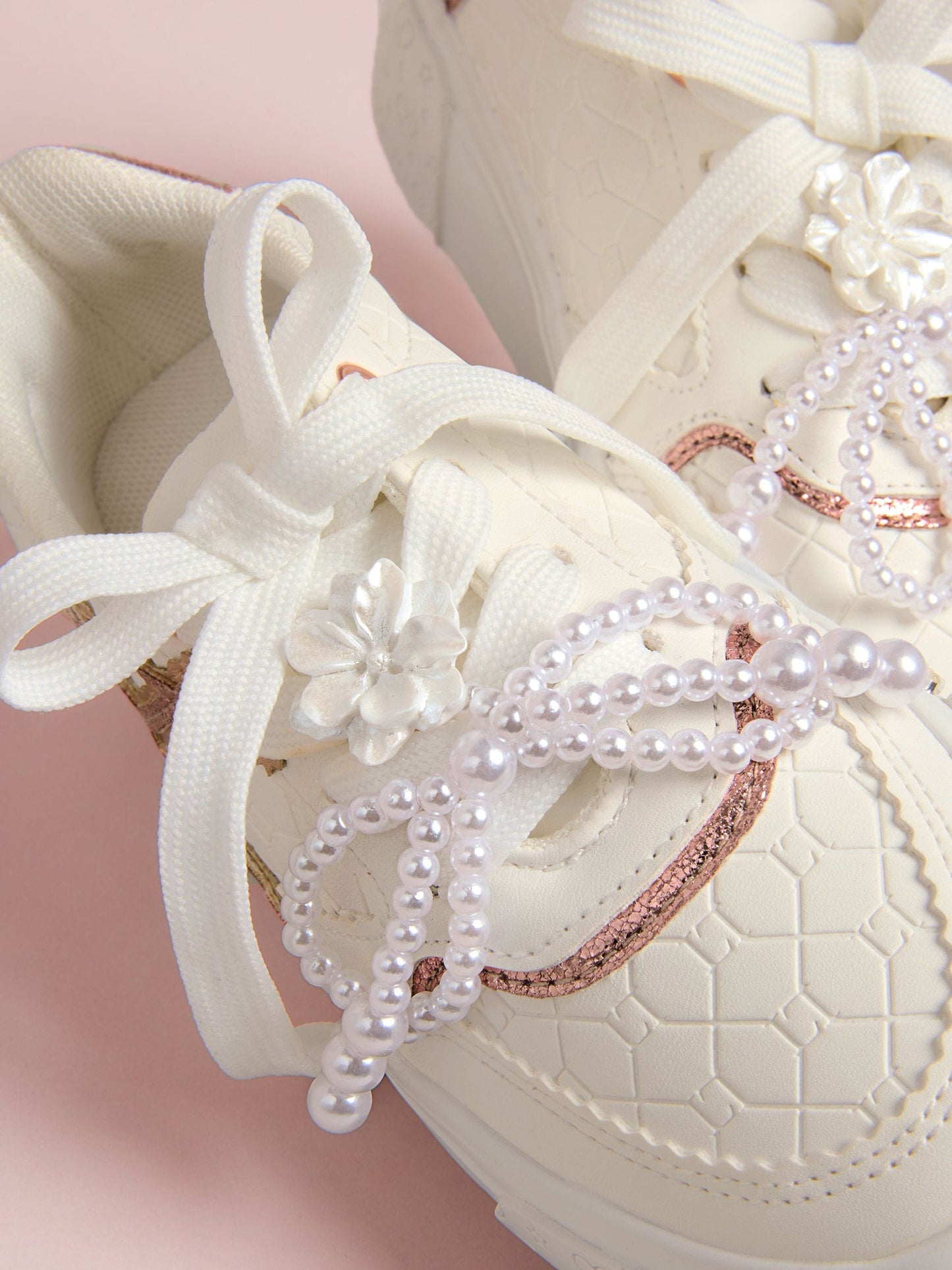Lipsy White Pearl Flower Charm Detail Platform Sport Trainers image 4