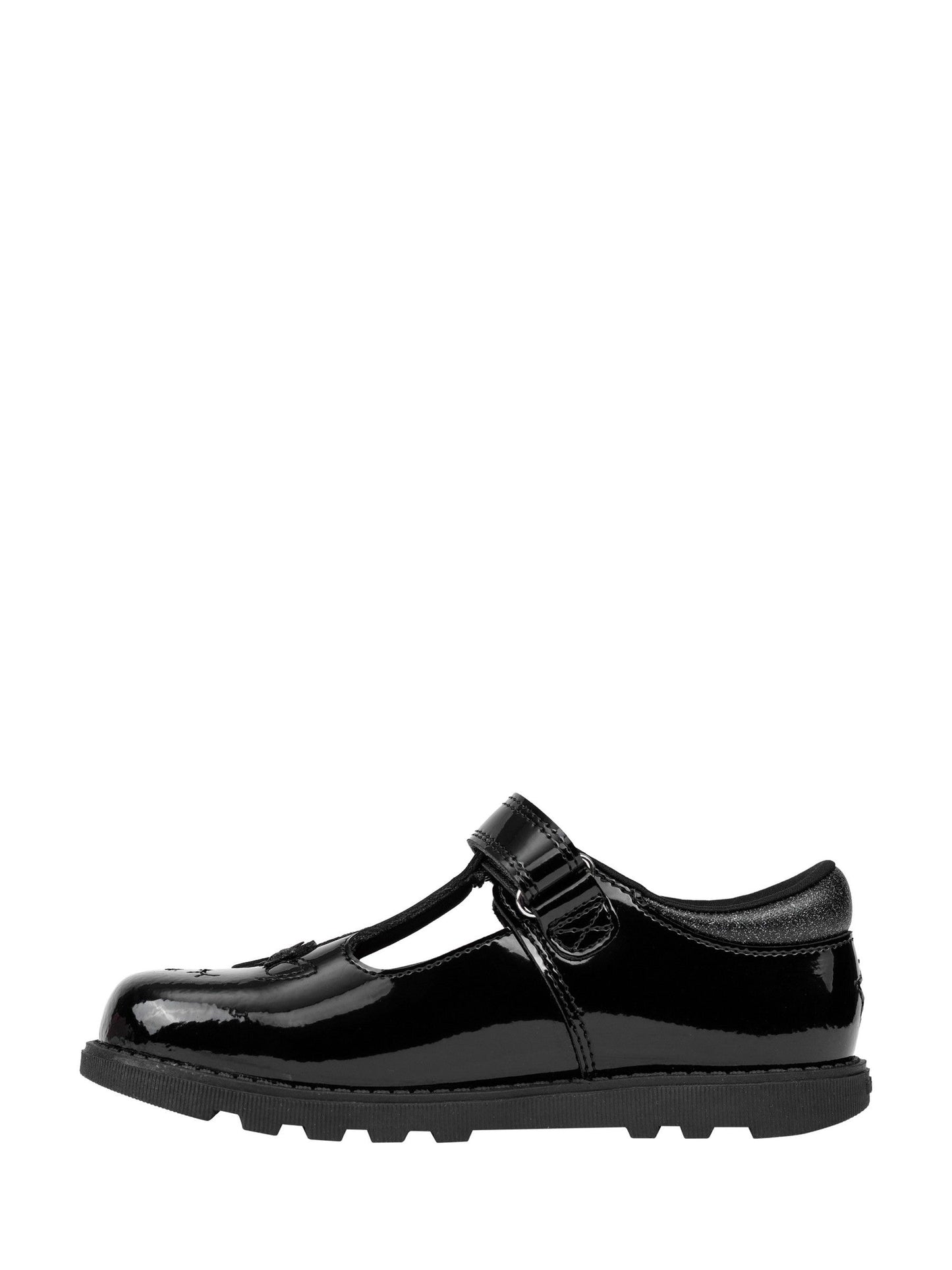 ToeZone Girls Patent Unicorn Rip Tape School Black Lilo Shoes image 4