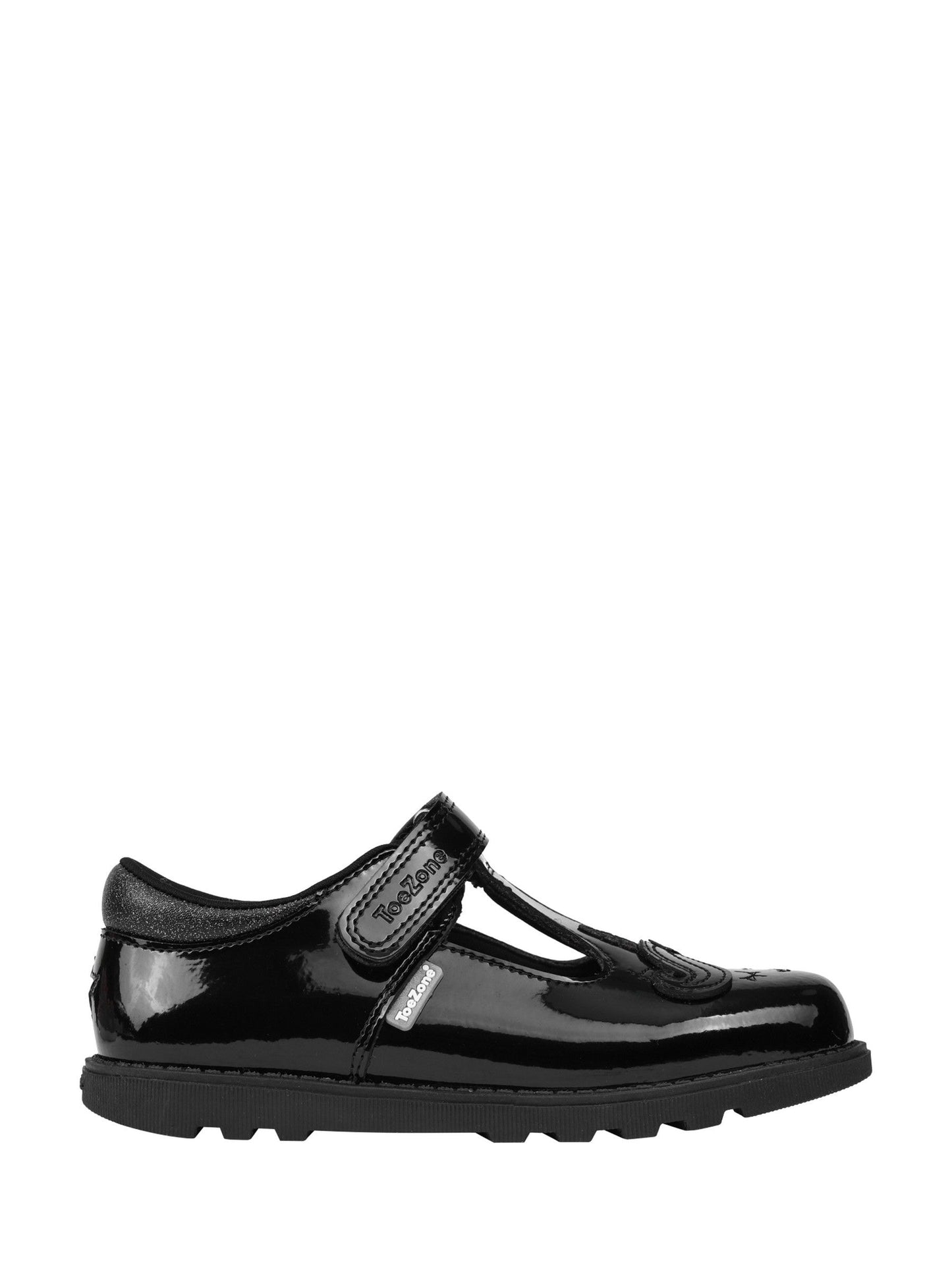 ToeZone Girls Patent Unicorn Rip Tape School Black Lilo Shoes image 5