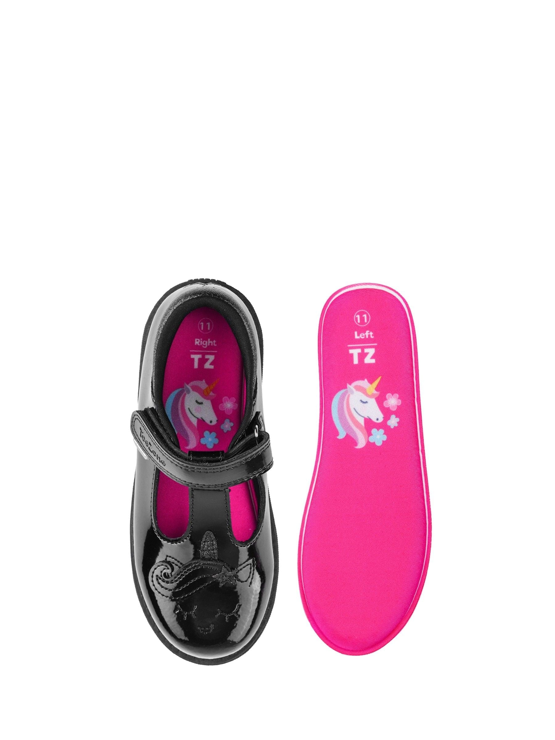 ToeZone Girls Patent Unicorn Rip Tape School Black Lilo Shoes image 8
