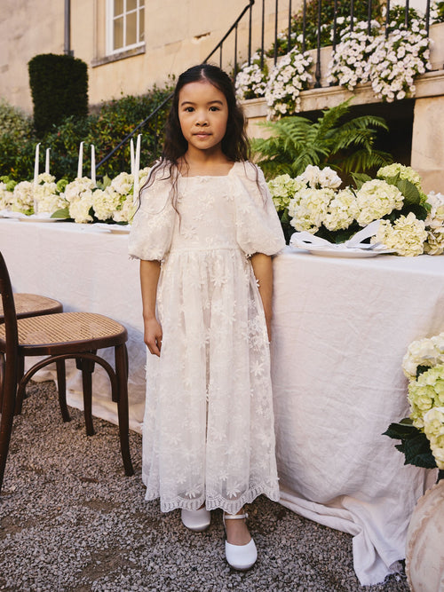 White Flower Girl 3D Flower Maxi Dress (6-13yrs) image 1