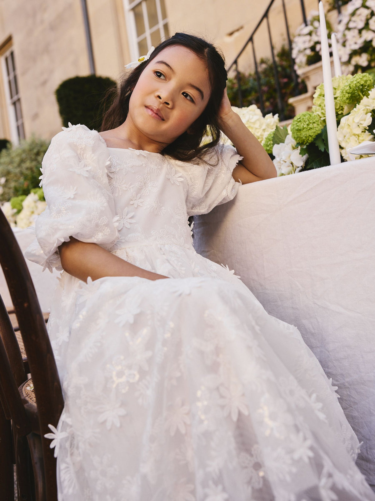 White Flower Girl 3D Flower Maxi Dress (6-13yrs) image 4