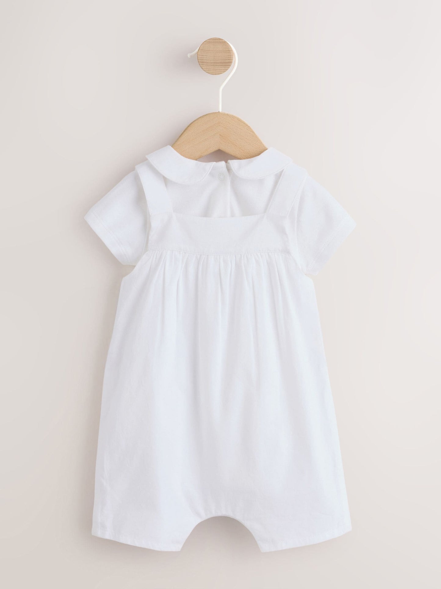White Embroidered Bear Woven Dungaree and Bodysuit Baby Set (0mths-3yrs) image 3