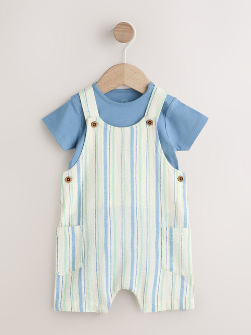 Blue Stripe Woven Dungaree and Bodysuit Set (0mths-2yrs) image 1