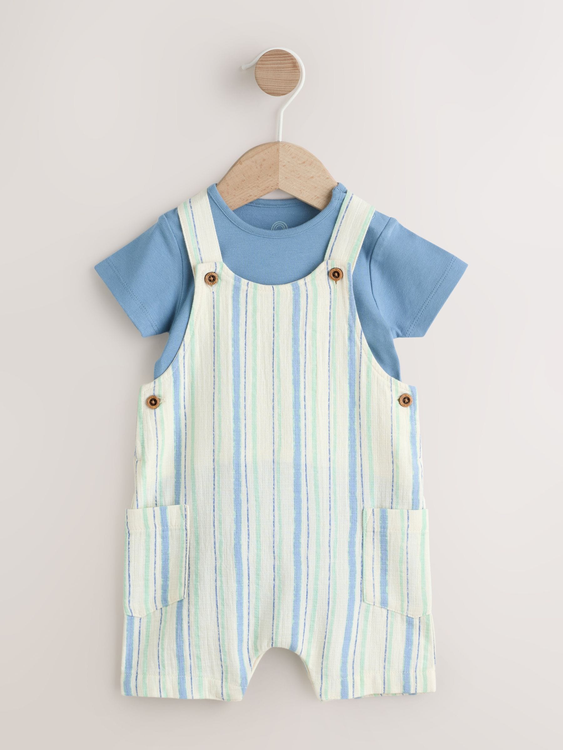 Blue Stripe Woven Dungaree and Bodysuit Set (0mths-2yrs) image 1