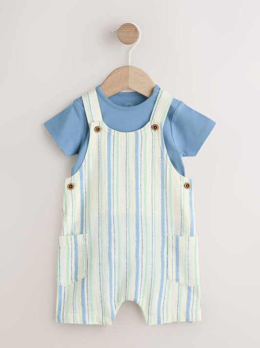 Blue Stripe Woven Dungaree and Bodysuit Set (0mths-2yrs) image 1