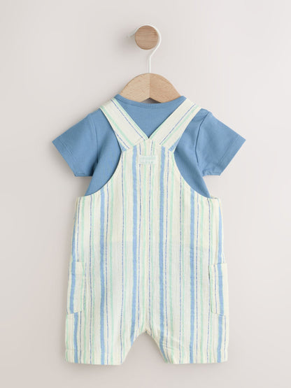 Blue Stripe Woven Dungaree and Bodysuit Set (0mths-2yrs) image 2