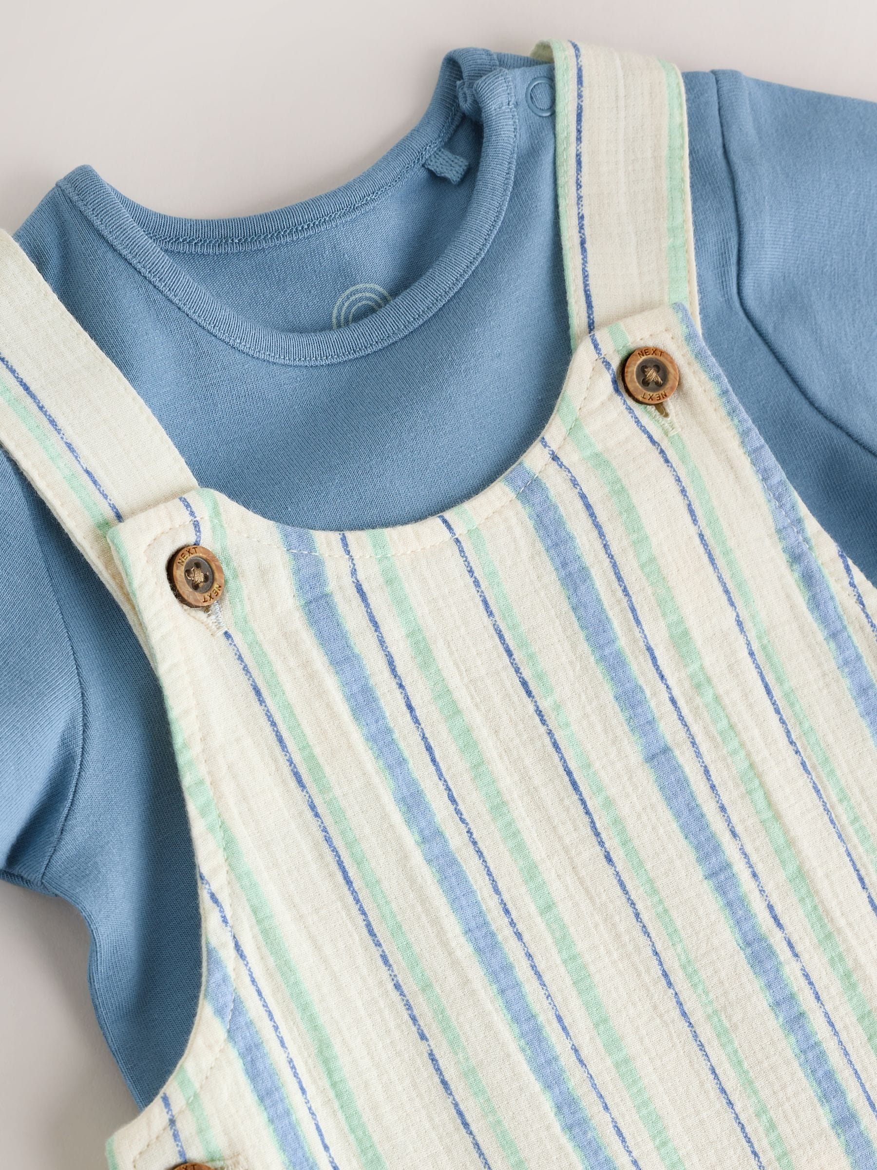 Blue Stripe Woven Dungaree and Bodysuit Set (0mths-2yrs) image 4