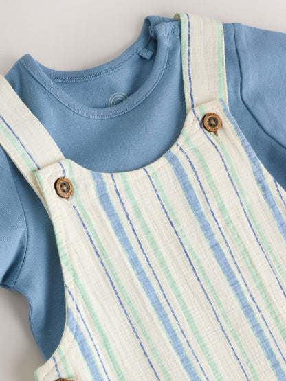 Blue Stripe Woven Dungaree and Bodysuit Set (0mths-2yrs) image 4