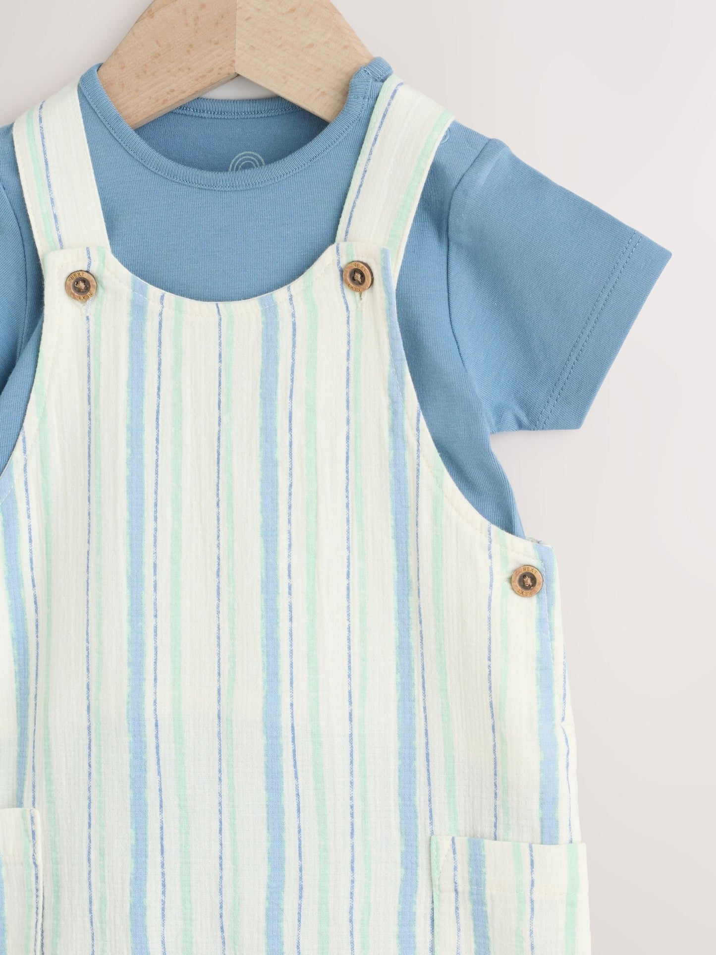 Blue Stripe Woven Dungaree and Bodysuit Set (0mths-2yrs) image 5
