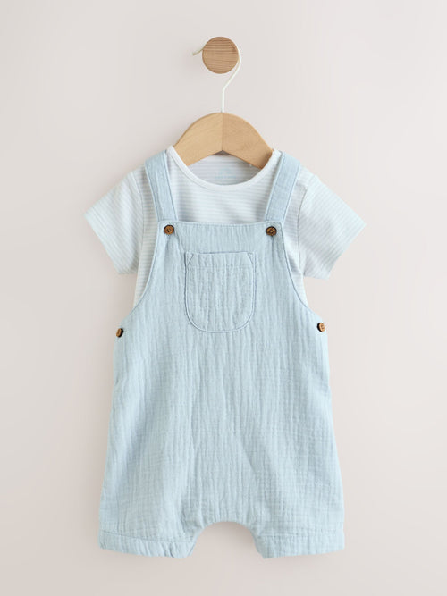 Pale Blue Woven Dungarees and Bodysuit Baby Set (0mths-2yrs) image 1