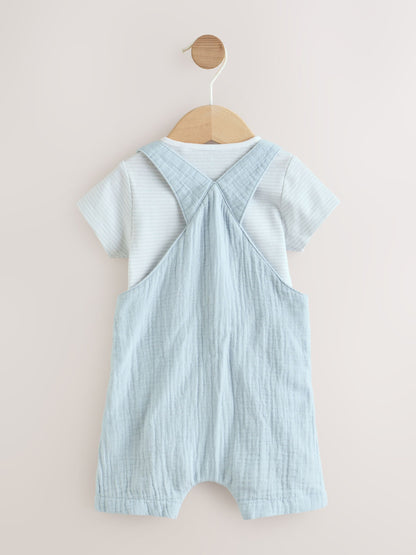 Pale Blue Woven Dungarees and Bodysuit Baby Set (0mths-2yrs) image 2