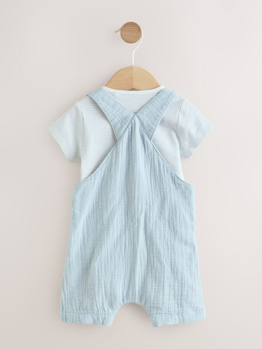 Pale Blue Woven Dungarees and Bodysuit Baby Set (0mths-2yrs) image 2