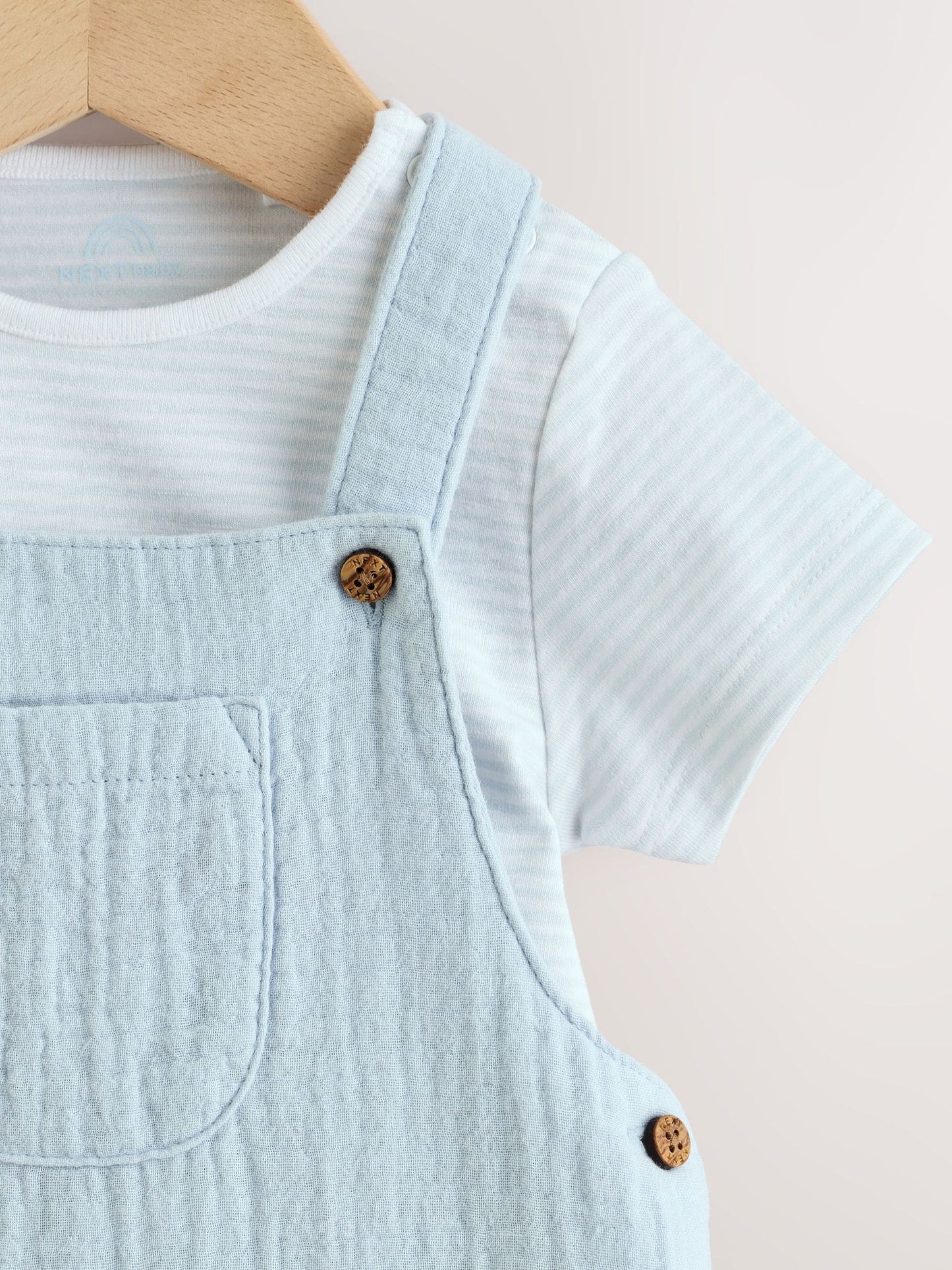 Pale Blue Woven Dungarees and Bodysuit Baby Set (0mths-2yrs) image 4