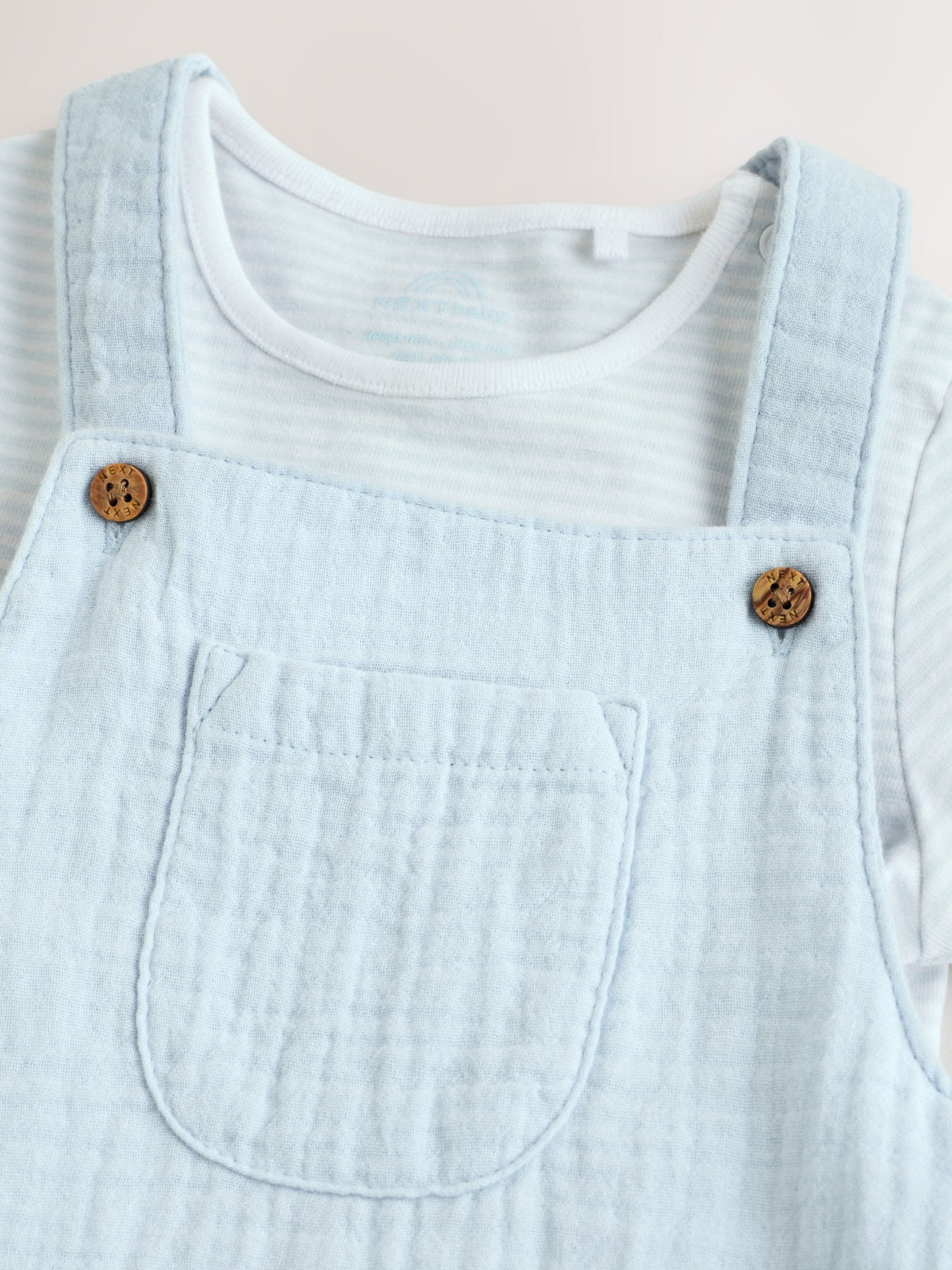 Pale Blue Woven Dungarees and Bodysuit Baby Set (0mths-2yrs) image 5