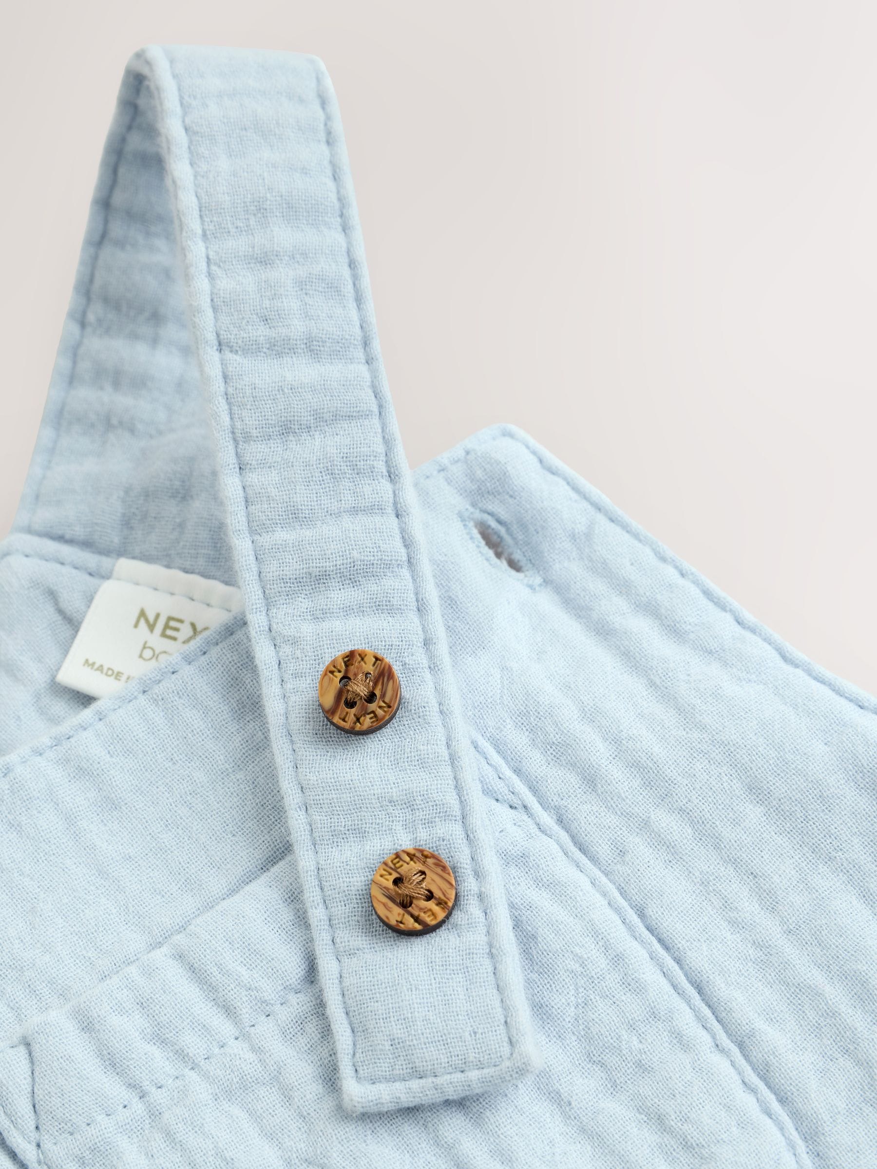 Pale Blue Woven Dungarees and Bodysuit Baby Set (0mths-2yrs) image 6