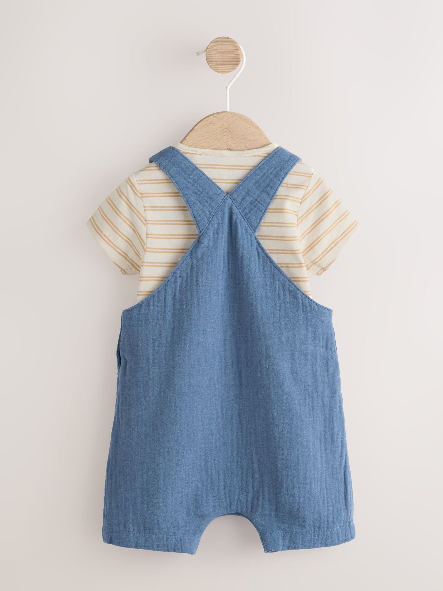 Mid Blue Woven Dungarees and Bodysuit Baby Set (0mths-2yrs) image 2