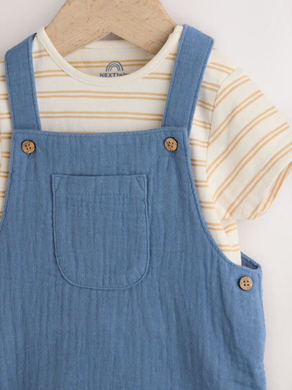Mid Blue Woven Dungarees and Bodysuit Baby Set (0mths-2yrs) image 4