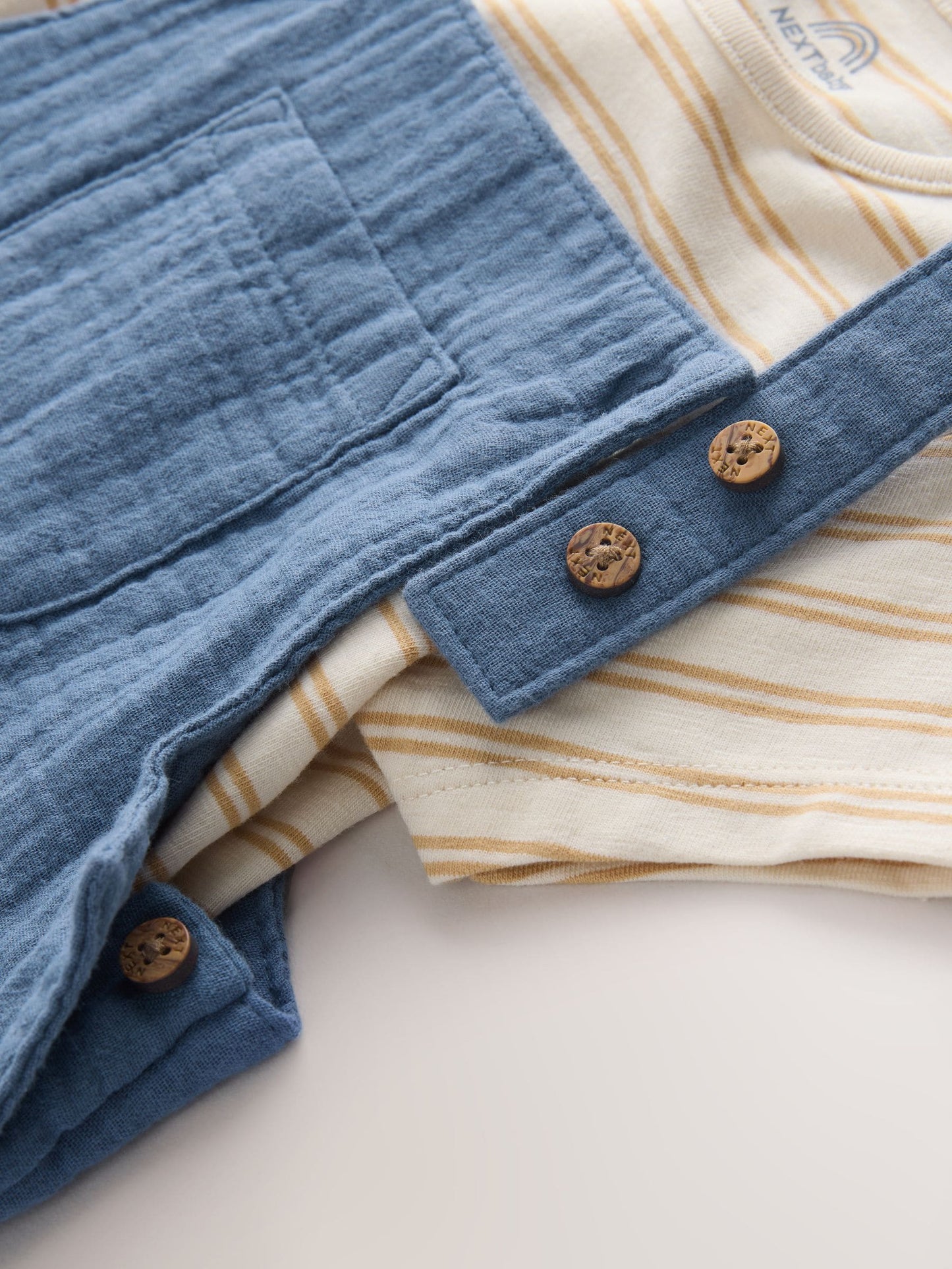 Mid Blue Woven Dungarees and Bodysuit Baby Set (0mths-2yrs) image 5