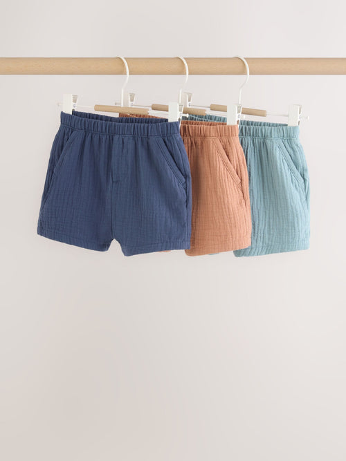 Blue/Brown Woven Shorts Baby 3 Pack (0mths-2yrs) image 1