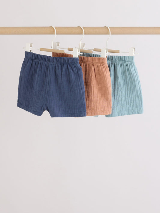 Blue/Brown Woven Shorts Baby 3 Pack (0mths-2yrs) image 2