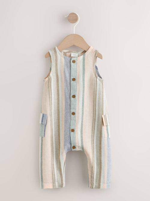 Blue Stripe Woven Baby Romper (0mths-2yrs) image 1