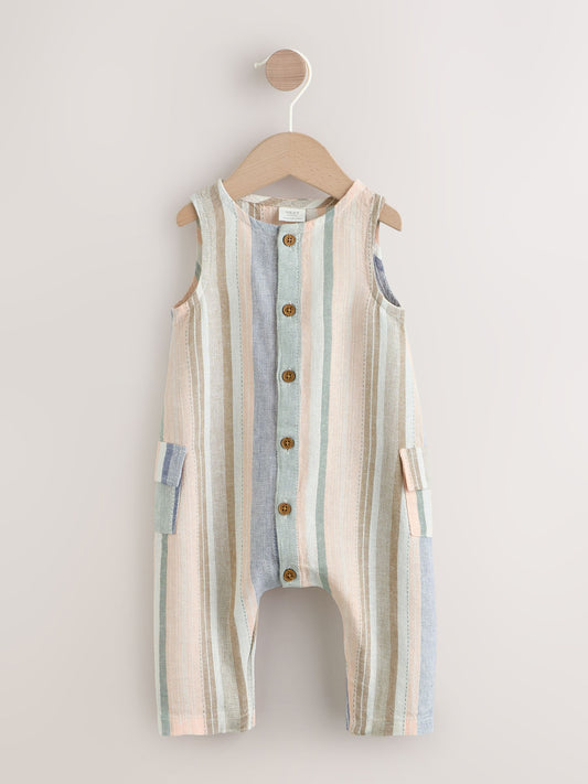 Blue Stripe Woven Baby Romper (0mths-2yrs) image 1