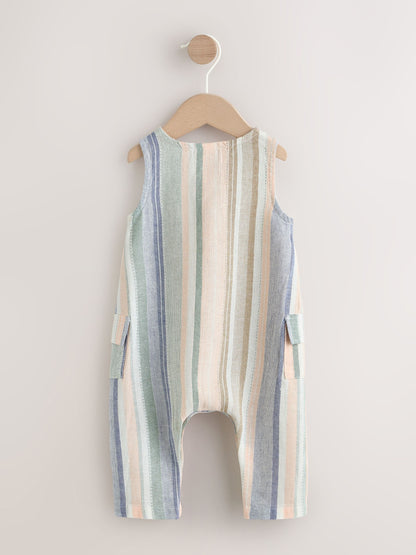 Blue Stripe Woven Baby Romper (0mths-2yrs) image 2
