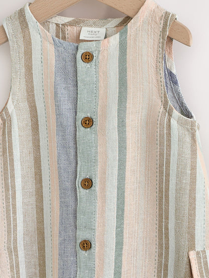 Blue Stripe Woven Baby Romper (0mths-2yrs) image 3