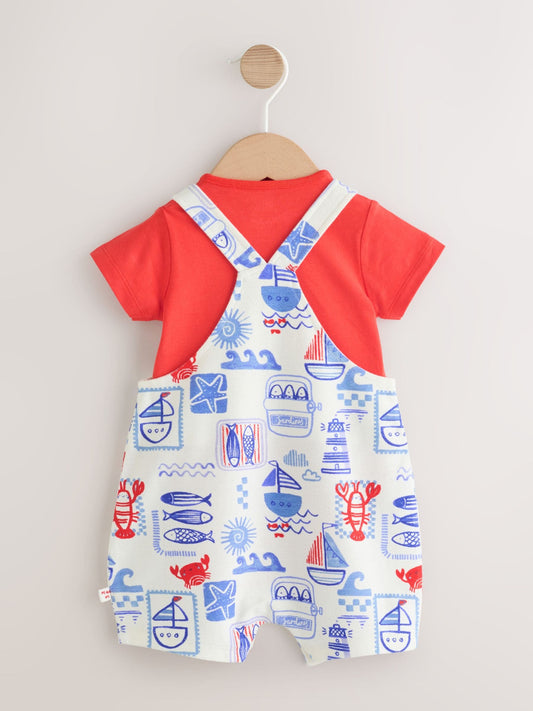 Red Nautical Jersey Dungarees and Bodysuit Baby Set (0mths-2yrs) image 2