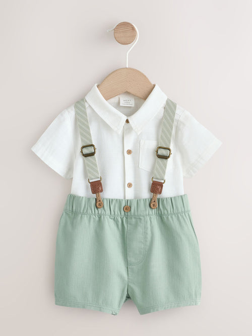 Dsiney Kidz - Sage Green Shirt Body Shorts and Braces Baby Set 3 Piece (0mths-2yrs) image 1