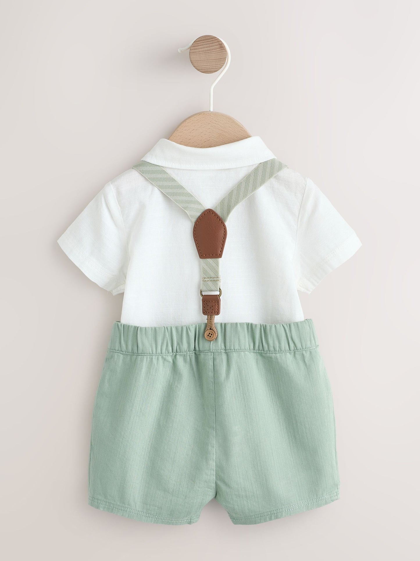 Sage Green Shirt Body Shorts and Braces Baby Set 3 Piece (0mths-2yrs) image 3
