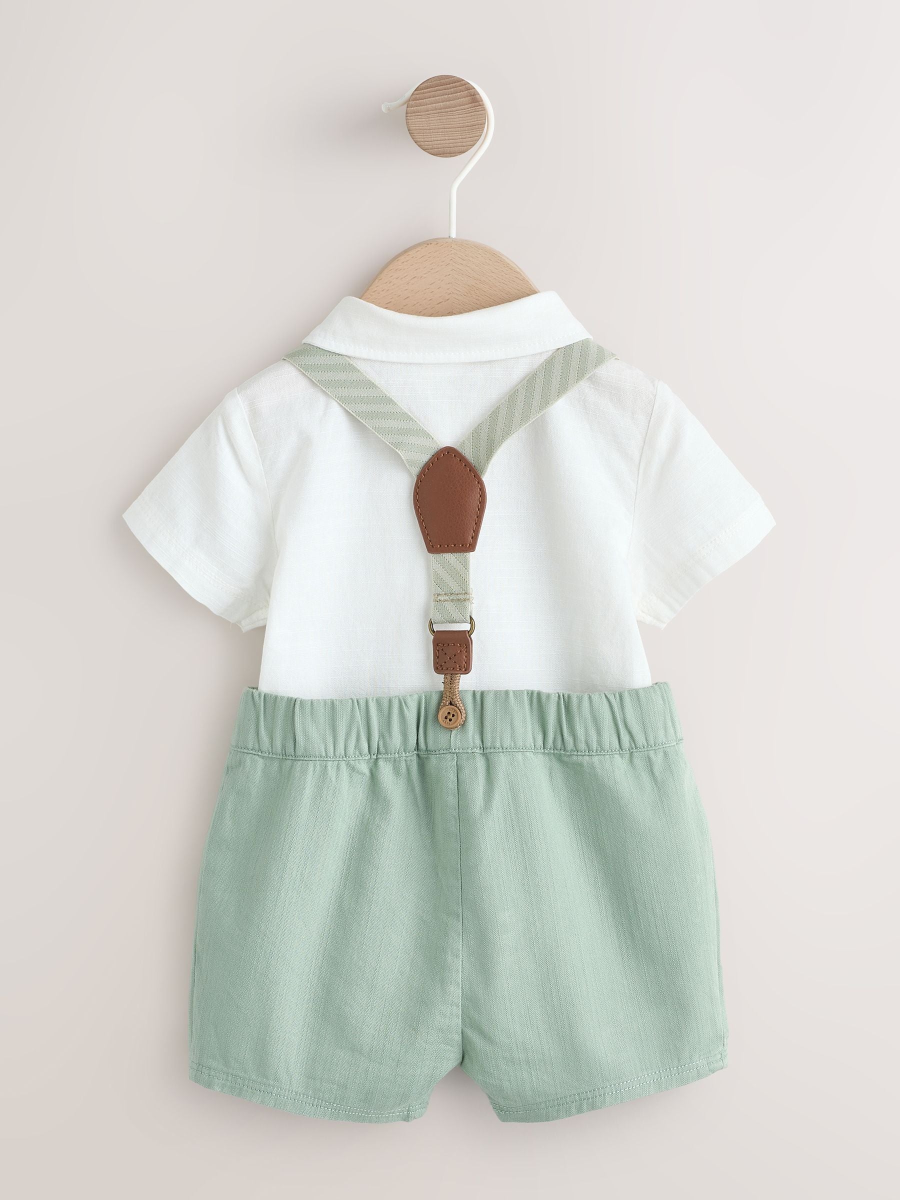 Sage Green Shirt Body Shorts and Braces Baby Set 3 Piece (0mths-2yrs) image 3