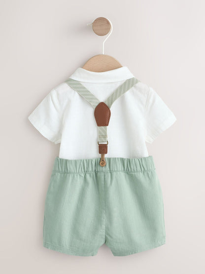 Sage Green Shirt Body Shorts and Braces Baby Set 3 Piece (0mths-2yrs) image 3