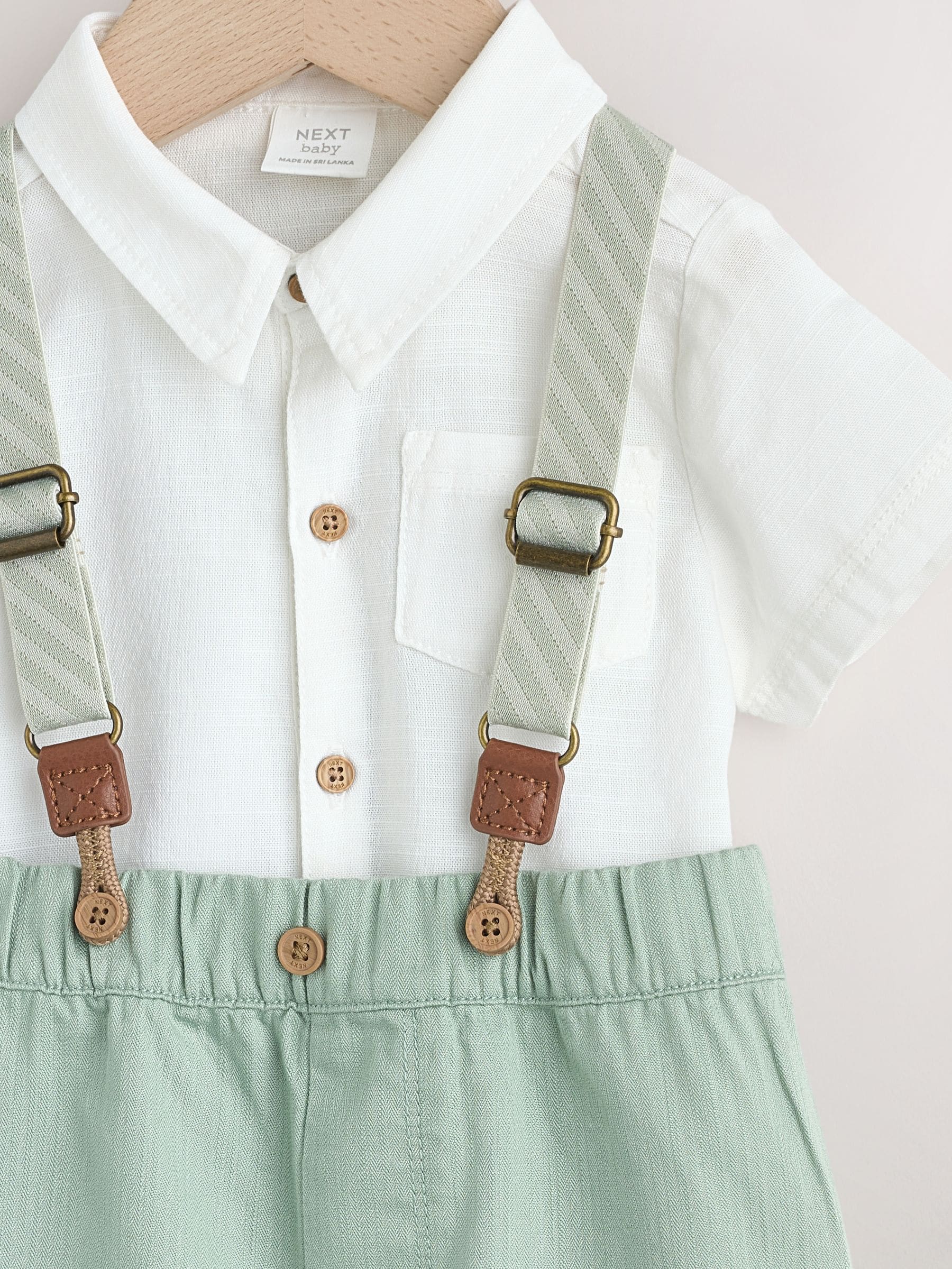Sage Green Shirt Body Shorts and Braces Baby Set 3 Piece (0mths-2yrs) image 4